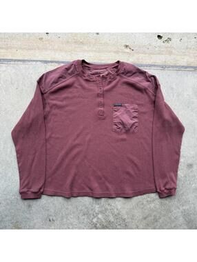 Y2K Wrangler burgundy Henley thermal boxy cropped size Small